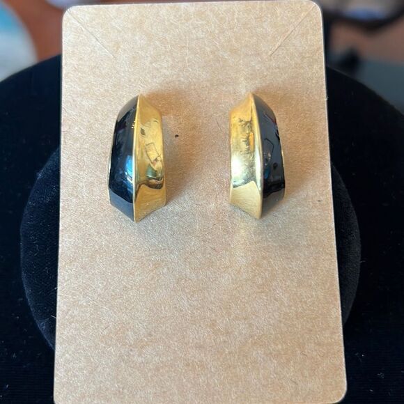 Monet Half Hoop, Concave Pierced Earring - Black and Gold Tone - Picture 1 of 3
